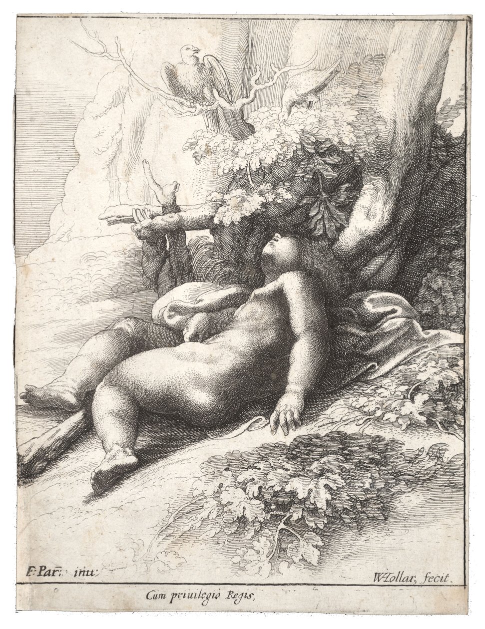 Dítě Herkules spí, po Parmigianovi. Stav 4 od Wenceslaus Hollar
