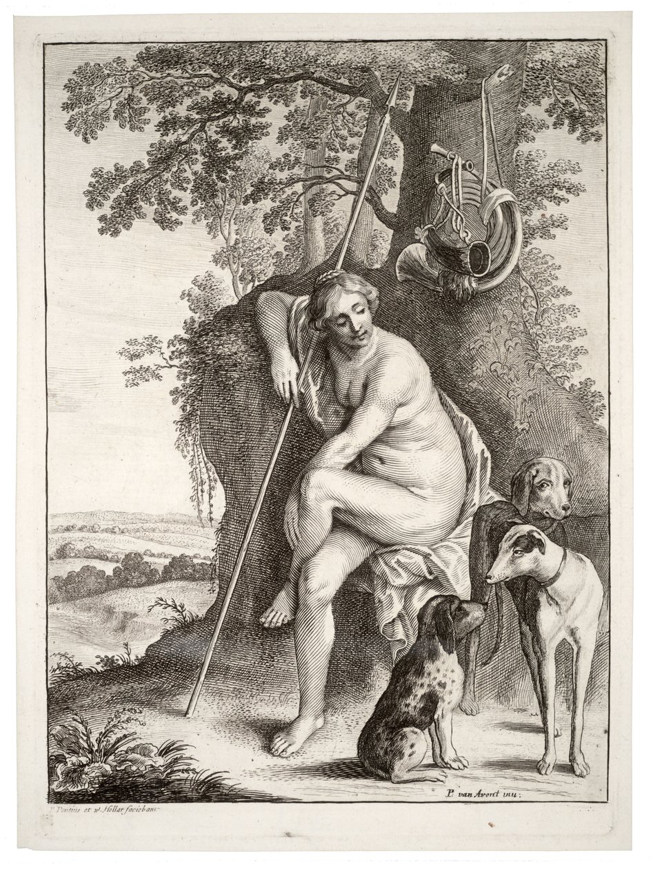 Sedící lovkyně, po Avontovi. Stav 3 od Wenceslaus Hollar