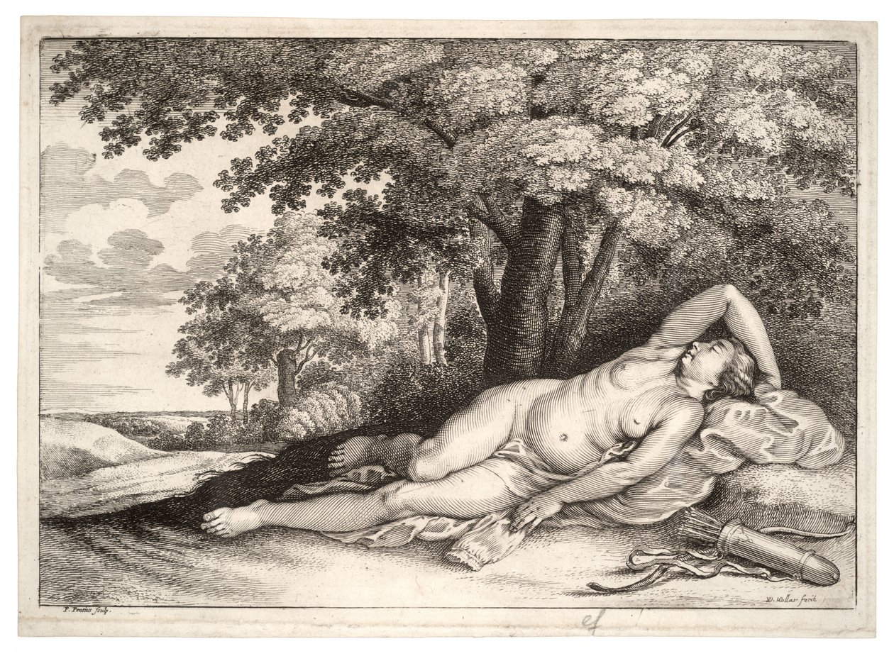 Spící lovkyně. Stav 2 od Wenceslaus Hollar