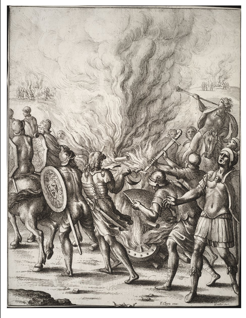 Trojské koně zpopelňující jejich mrtvé. Stav 1 od Wenceslaus Hollar