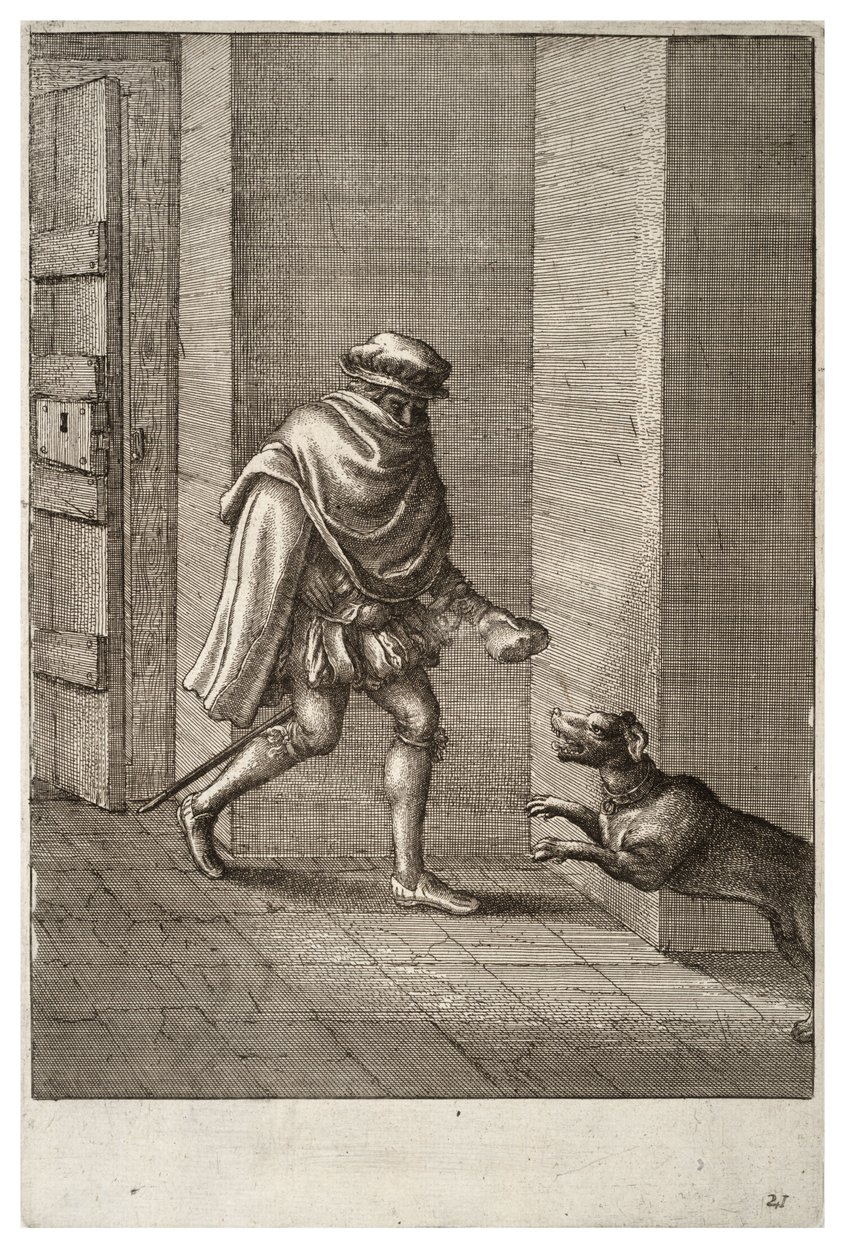 Pes a zloděj od Wenceslaus Hollar