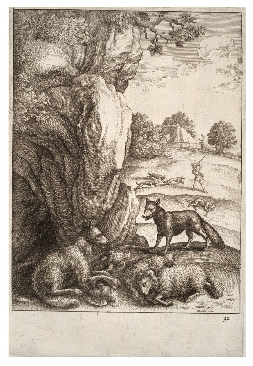 Vlk a liška od Wenceslaus Hollar