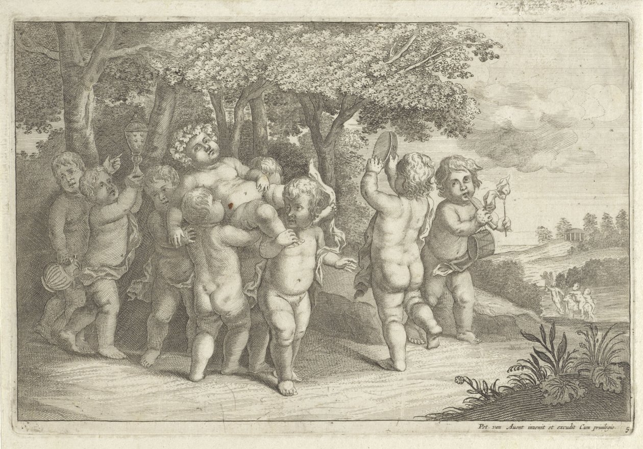 Chlapci, kteří tvoří hudbu a tančí, nosí bakchant od Wenceslaus Hollar (rejected attribution)