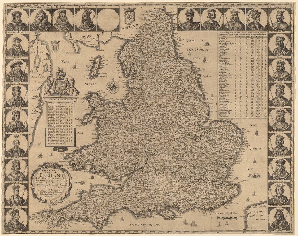 Nová a přesná mapa Anglie od Wenceslaus Hollar