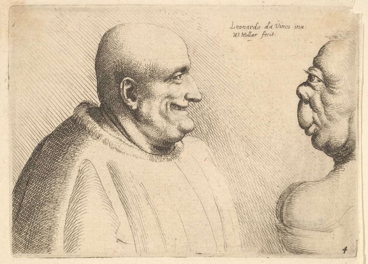 Velký muž s holou hlavou tváří v tvář groteskní ženě, 1625-77. od Wenceslaus Hollar