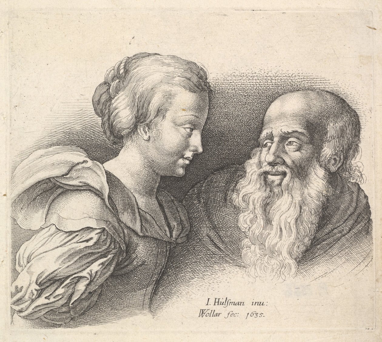 Starý muž a dívka, po Hulsman, 1635. od Wenceslaus Hollar