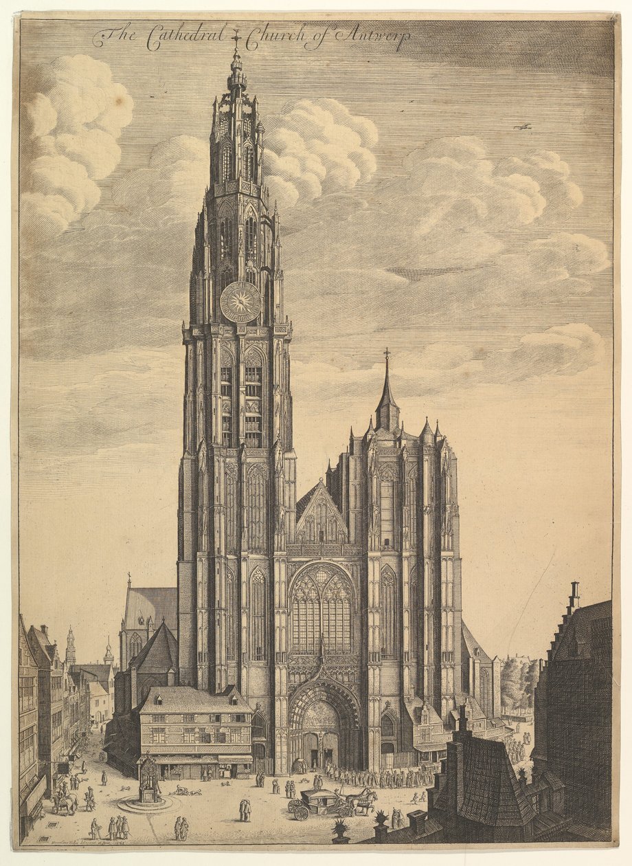 Antverpská katedrála (Prospectvs Tvrris Ecclesiæ Cathedralis) od Wenceslaus Hollar