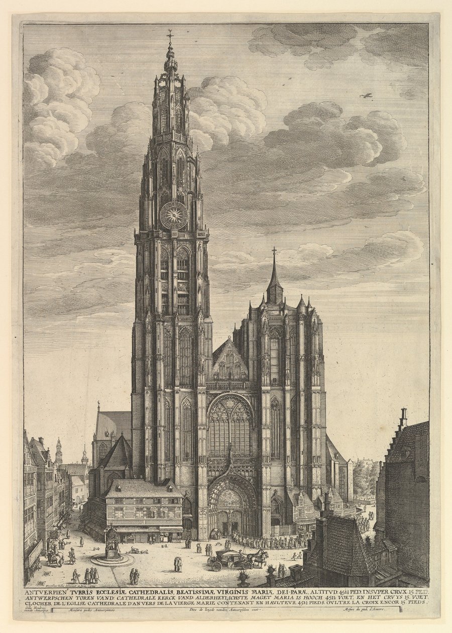 Antverpská katedrála Prospekt Tvrris Ecclesiæ Cathedralis, 1625-77 od Wenceslaus Hollar