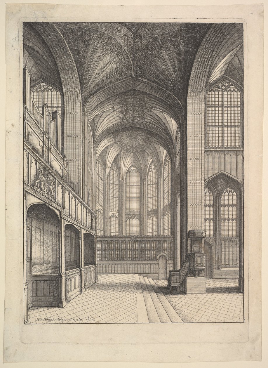 Brayova kaple v kapli sv. Jiří, Windsor (z díla Eliase Ashmola „The Institution, Laws & Ceremonies of the most Noble Order of the Garter“, Londýn 1672) od Wenceslaus Hollar