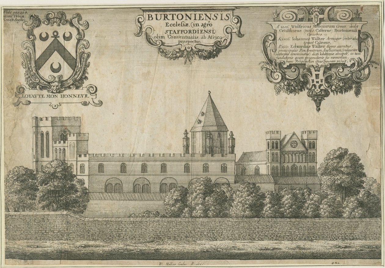 Burton-upon-Trent Abbey: mědirytina, 1661 od Wenceslaus Hollar