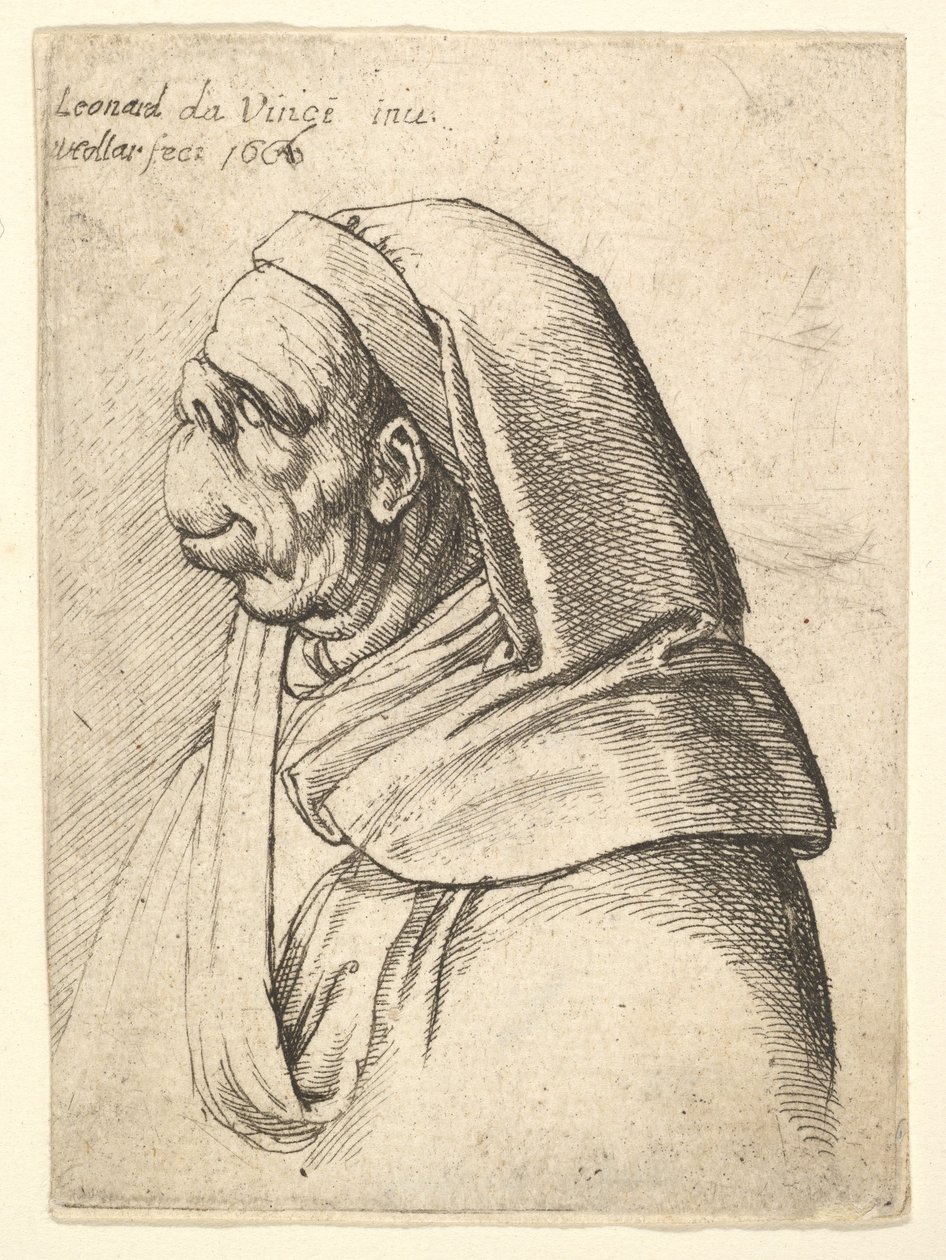 Busta muže s malým ohrnutým nosem a velmi vysokým horním rtem, s kapucí, z profilu..., 1666. od Wenceslaus Hollar