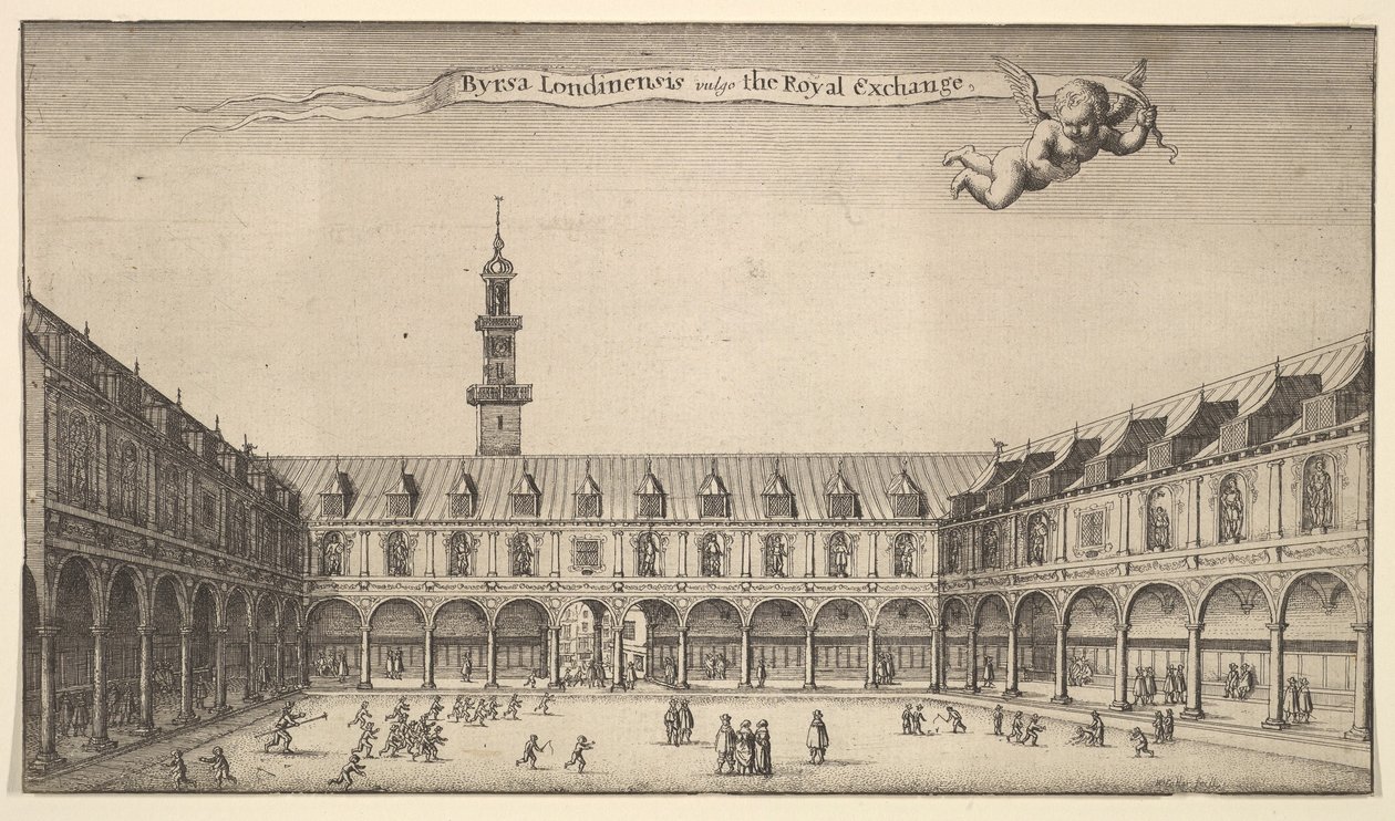 Byrsa of London, běžně známá jako Royal Exchange, Royal Exchange, London, ca. 1647 od Wenceslaus Hollar