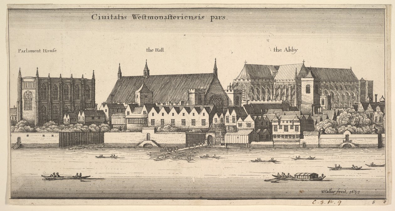 Westminster od řeky, 1647 od Wenceslaus Hollar