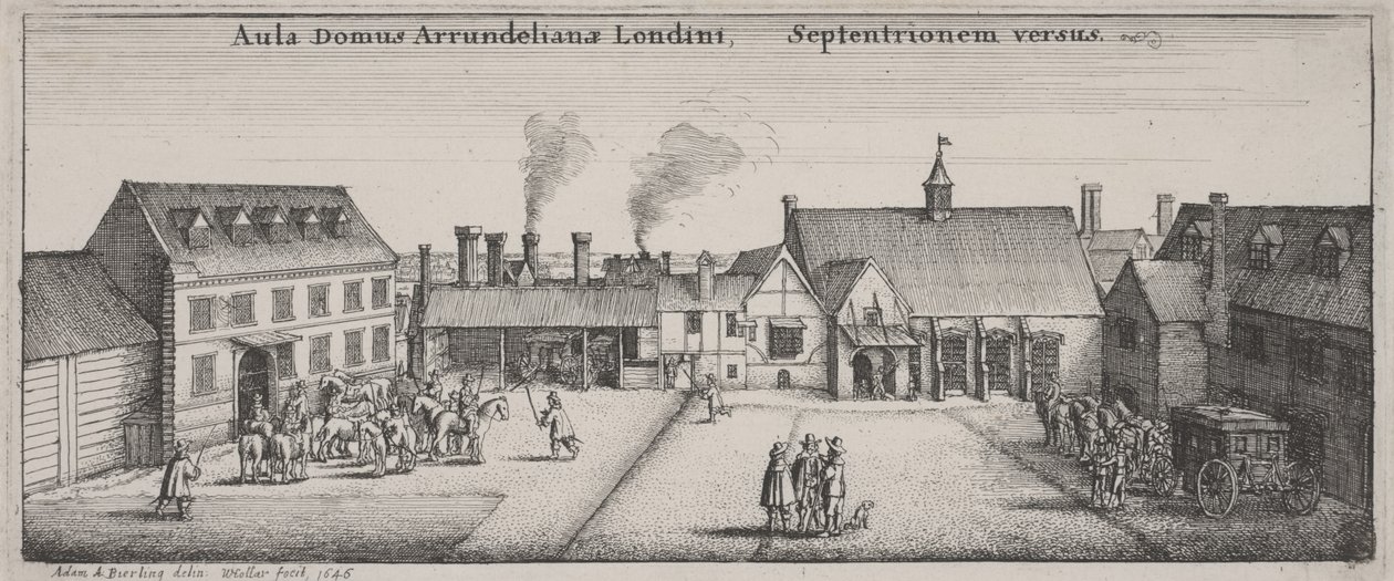 Nádvoří Arundel House od severu od Wenceslaus Hollar