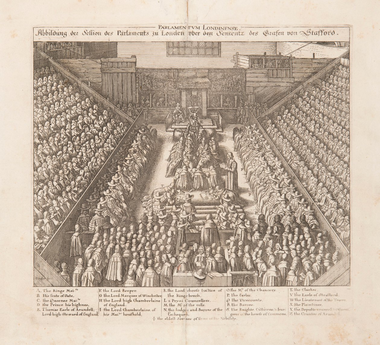 Znázornění zasedání parlamentu v Londýně o rozsudku hraběte ze Staffordu, cca 1642. od Wenceslaus Hollar