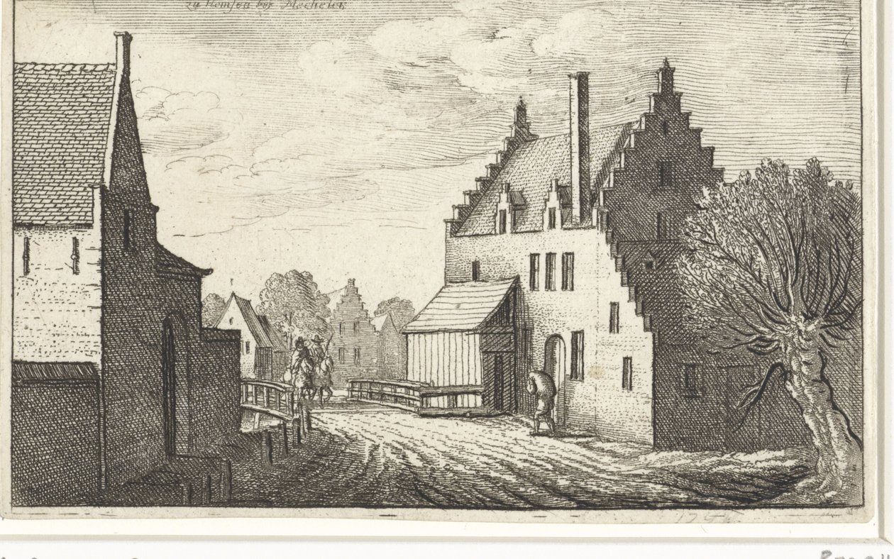 Vesnická ulice v Hemsenu poblíž Mechelenu Pohledy na evropská města (název série) od Wenceslaus Hollar