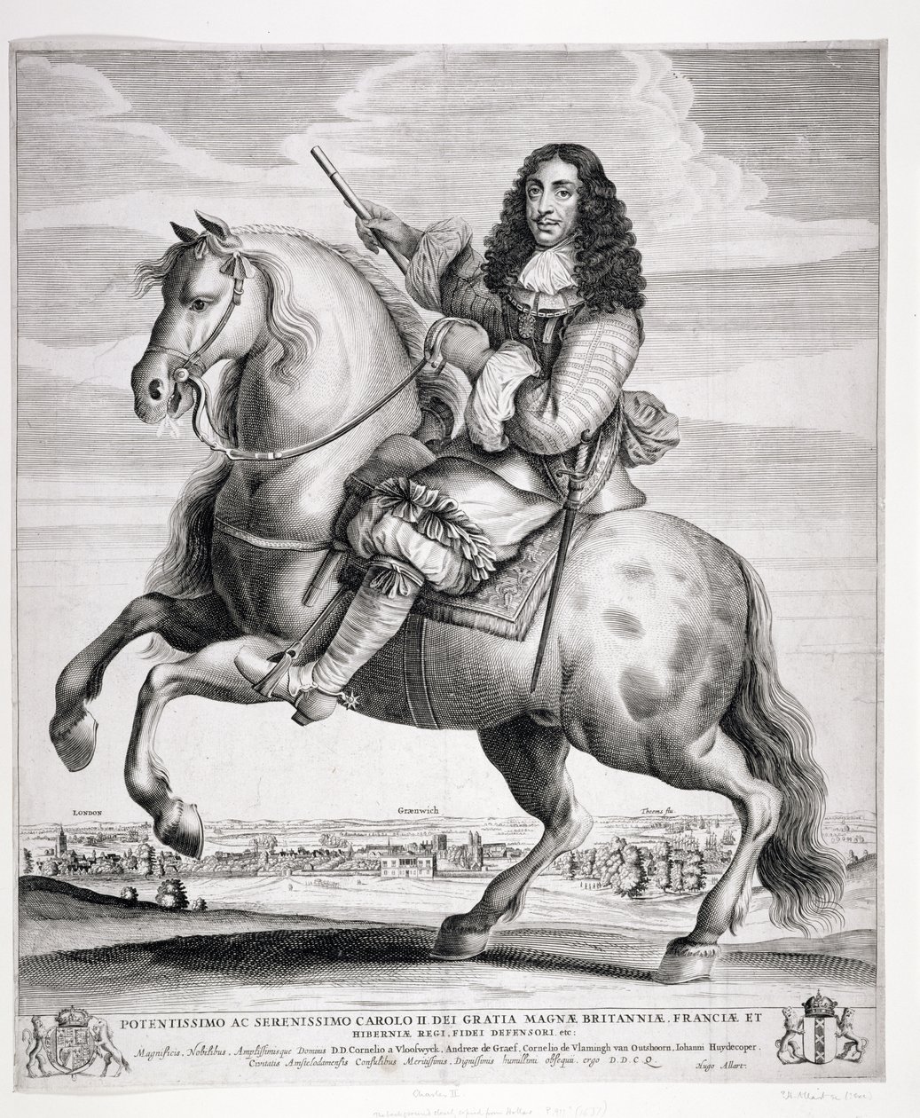 Jezdecký portrét Karla II. (1630-85) s krajinou, vydáno kolem roku 1670 od Wenceslaus Hollar