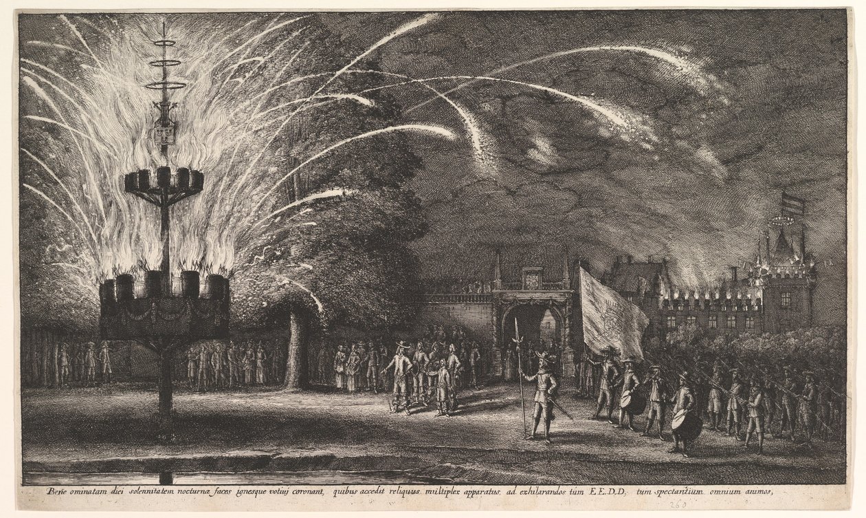 Ohňostroj v Hemissemu od Wenceslaus Hollar