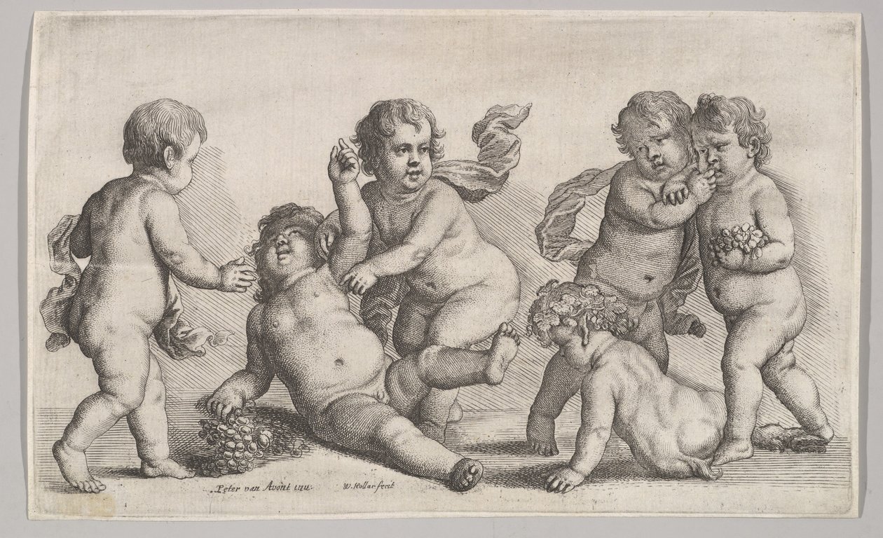Pět chlapců a satyr, 1625-77. od Wenceslaus Hollar