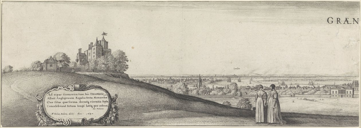 Pohled na Greenwich (levá deska) Greenwich (název na objektu) od Wenceslaus Hollar