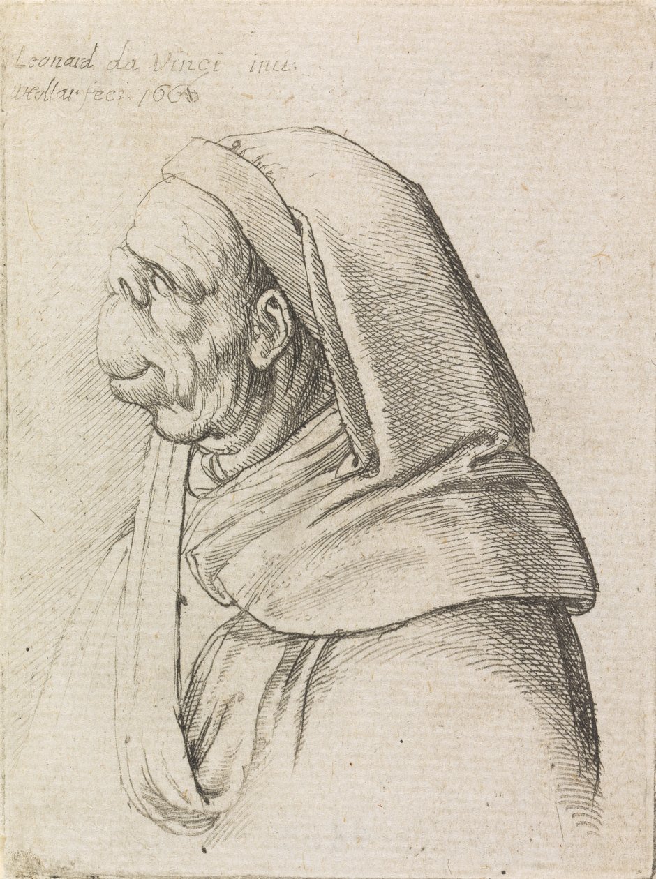 Groteska profilovala muže s kapucí od Wenceslaus Hollar