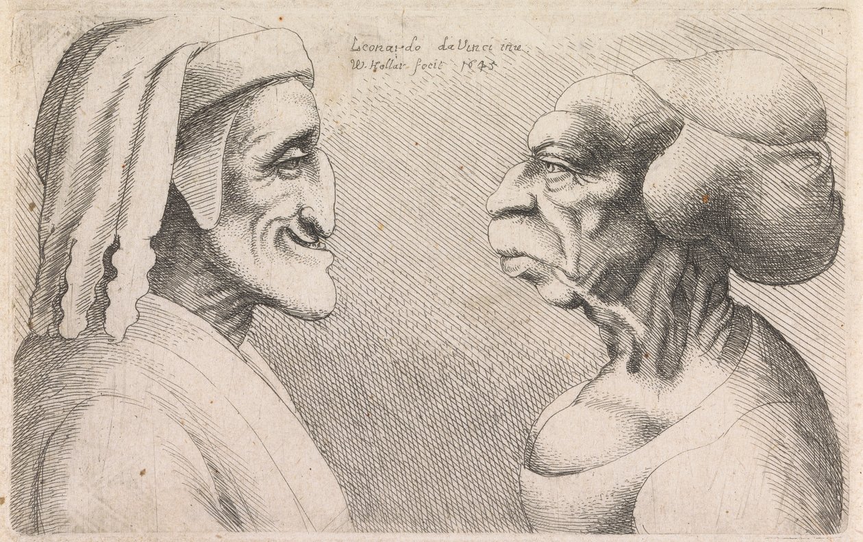 Groteskní profily muže a ženy proti sobě od Wenceslaus Hollar
