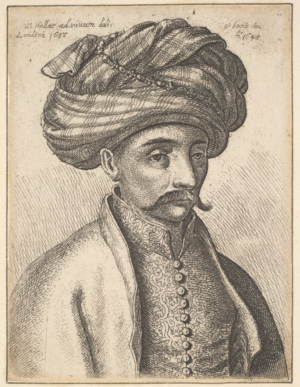 Hlava a ramena tureckého muže s knírkem a velkým turbanem od Wenceslaus Hollar