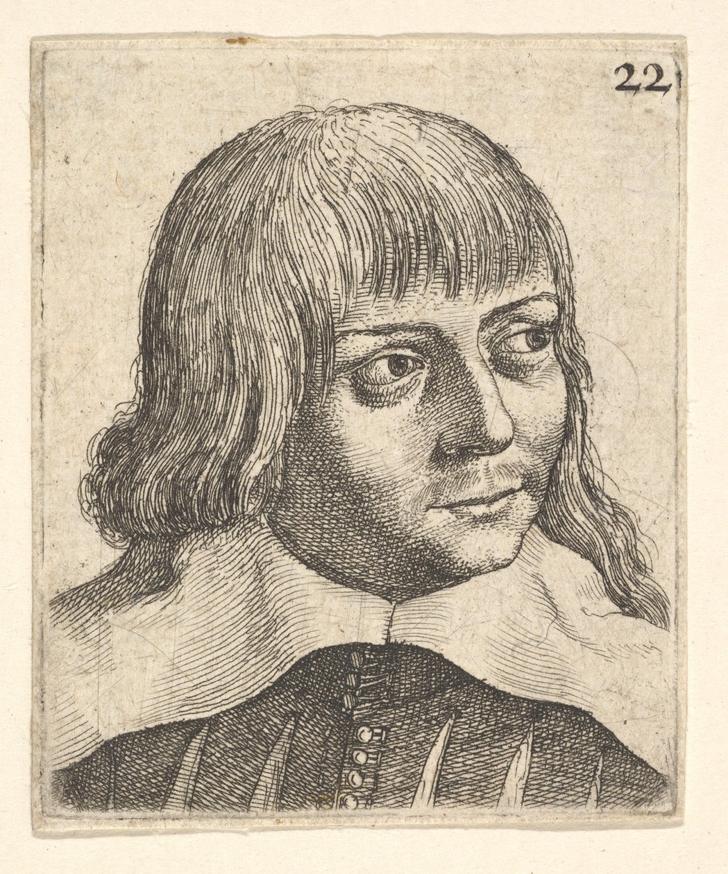 Hlava mladého muže, otočená mírně doprava, 1625-77. od Wenceslaus Hollar