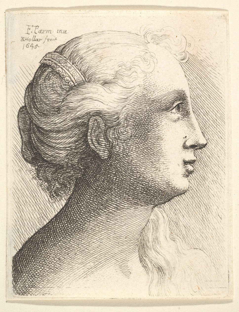 Hlava mladé ženy z profilu vpravo, 1645. od Wenceslaus Hollar