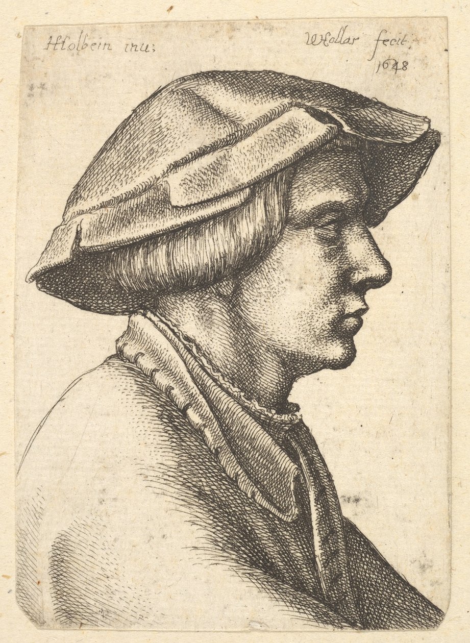 Hlava mladého muže s kloboukem z profilu vpravo, 1648. od Wenceslaus Hollar