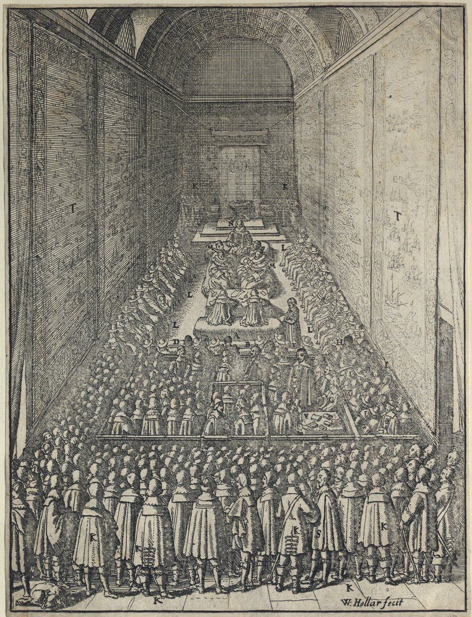 House of Lords, Westminsterský palác v Londýně, kolem roku 1650 (lept) od Wenceslaus Hollar