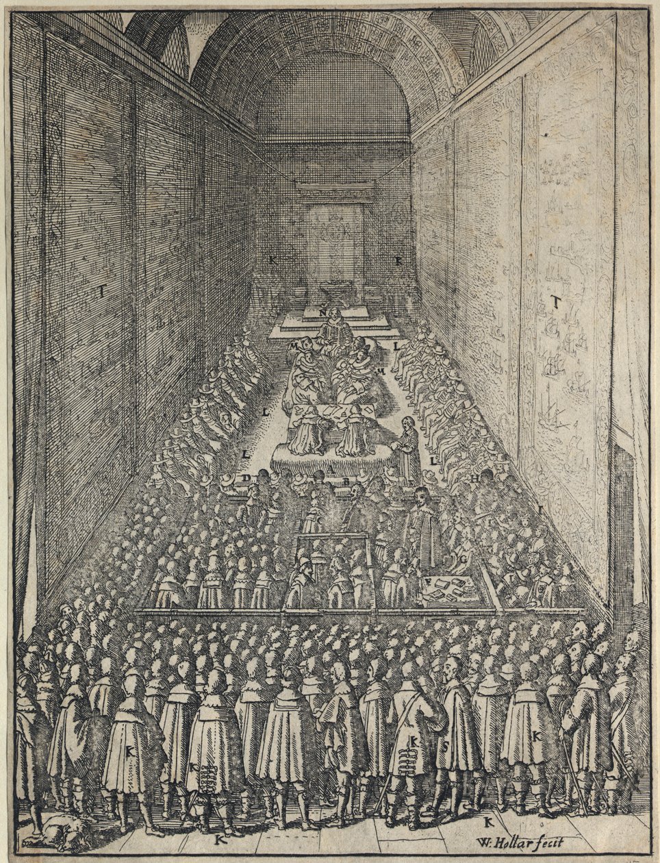 Interiér Sněmovny lordů v zasedání, Westminsterský palác, Londýn, c1650 od Wenceslaus Hollar