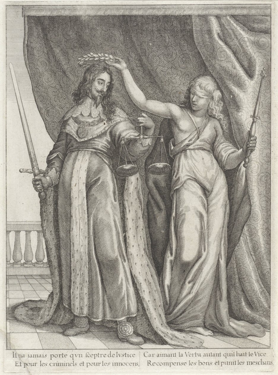 Anglický král Karel I. Velebený Justitií od Wenceslaus Hollar