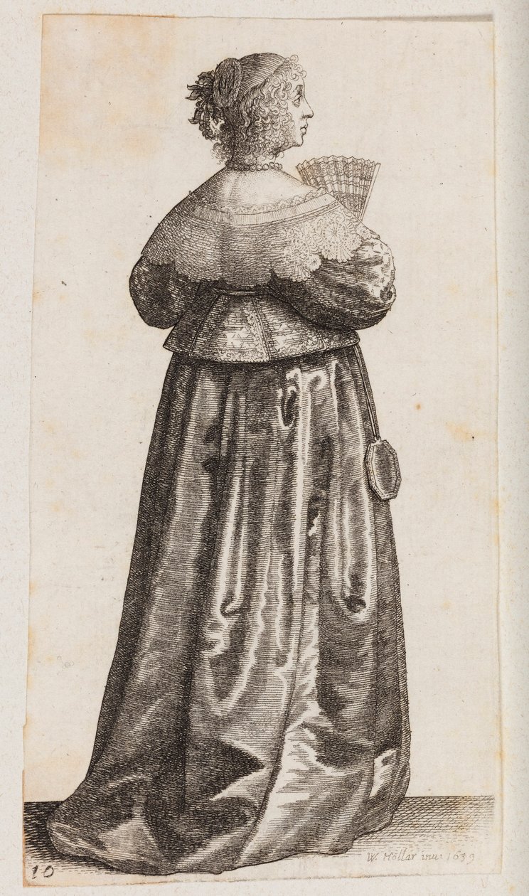 Žena s vějířem a zrcadlem, pohled zezadu od Wenceslaus Hollar