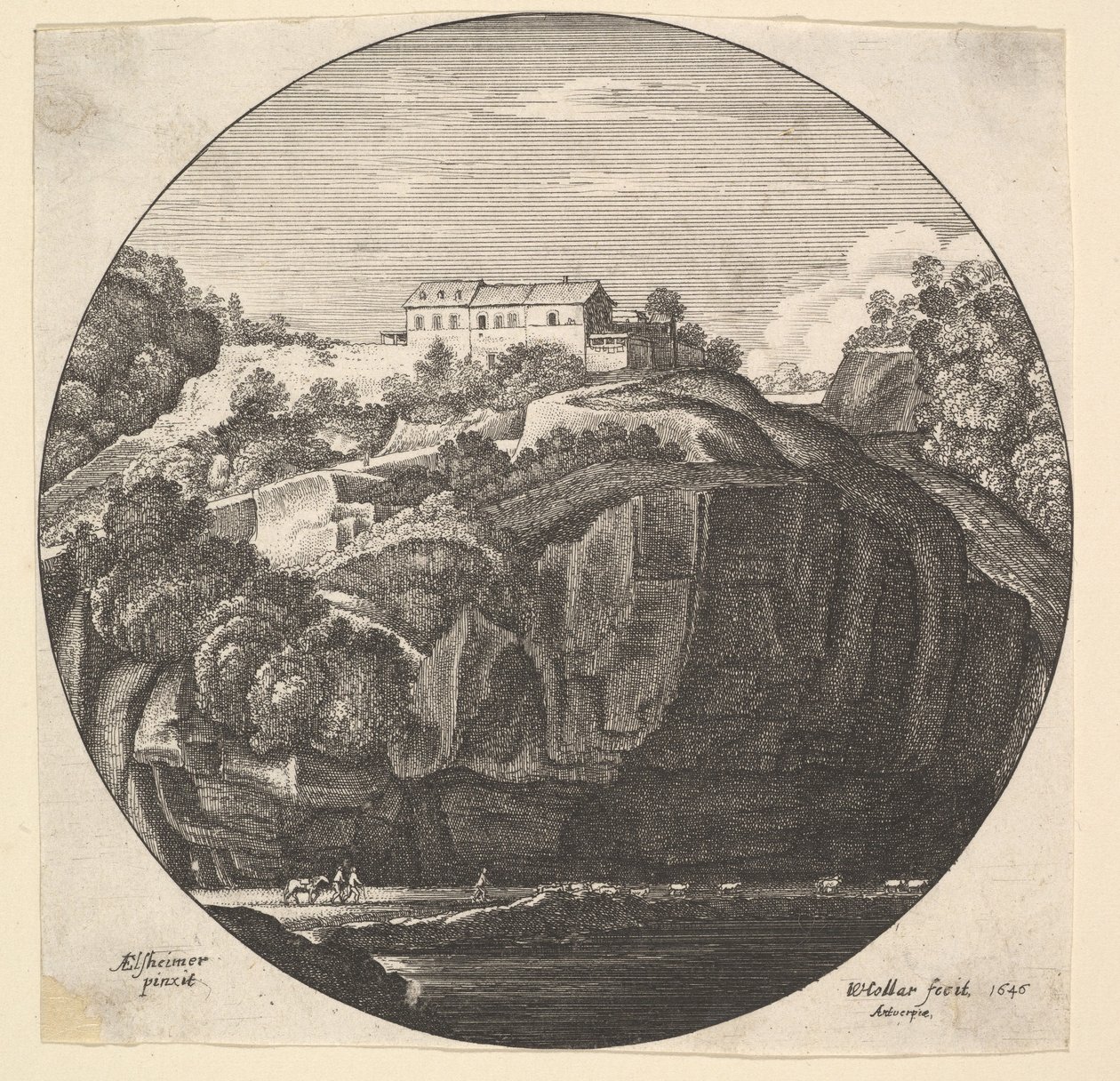 Krajina s domem na útesech, 1646. od Wenceslaus Hollar
