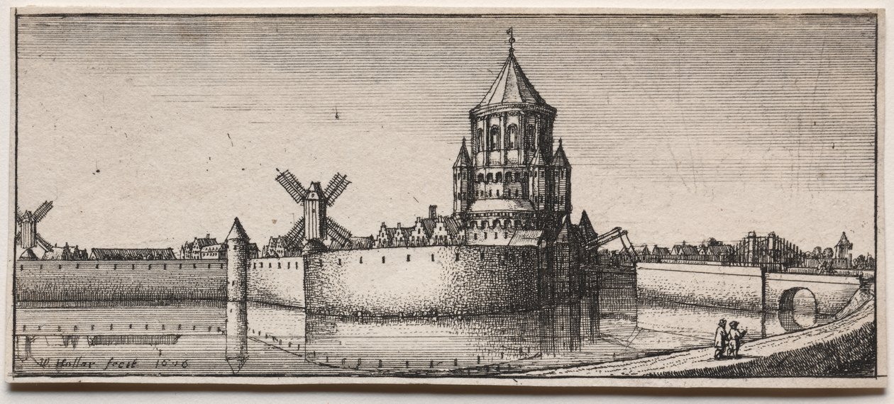 Městská brána s vodním příkopem od Wenceslaus Hollar