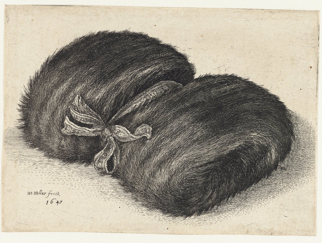 Kožešinový rukávník zdobený stuhou Rukávy (název série) od Wenceslaus Hollar