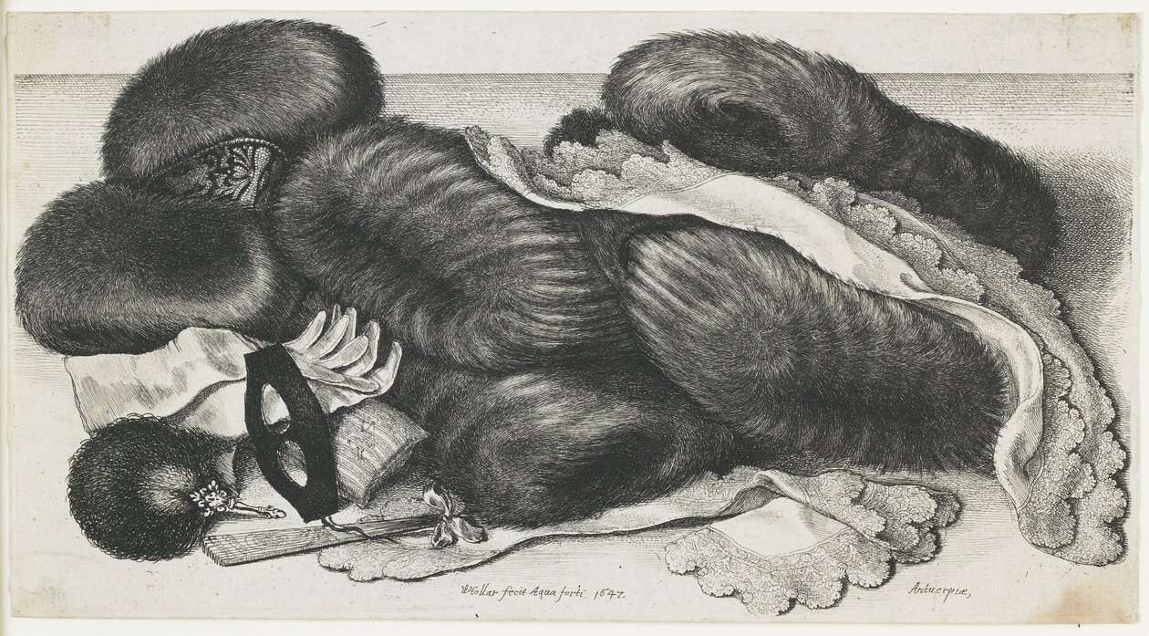 Rukávy a oděvy na stole, 1647 od Wenceslaus Hollar