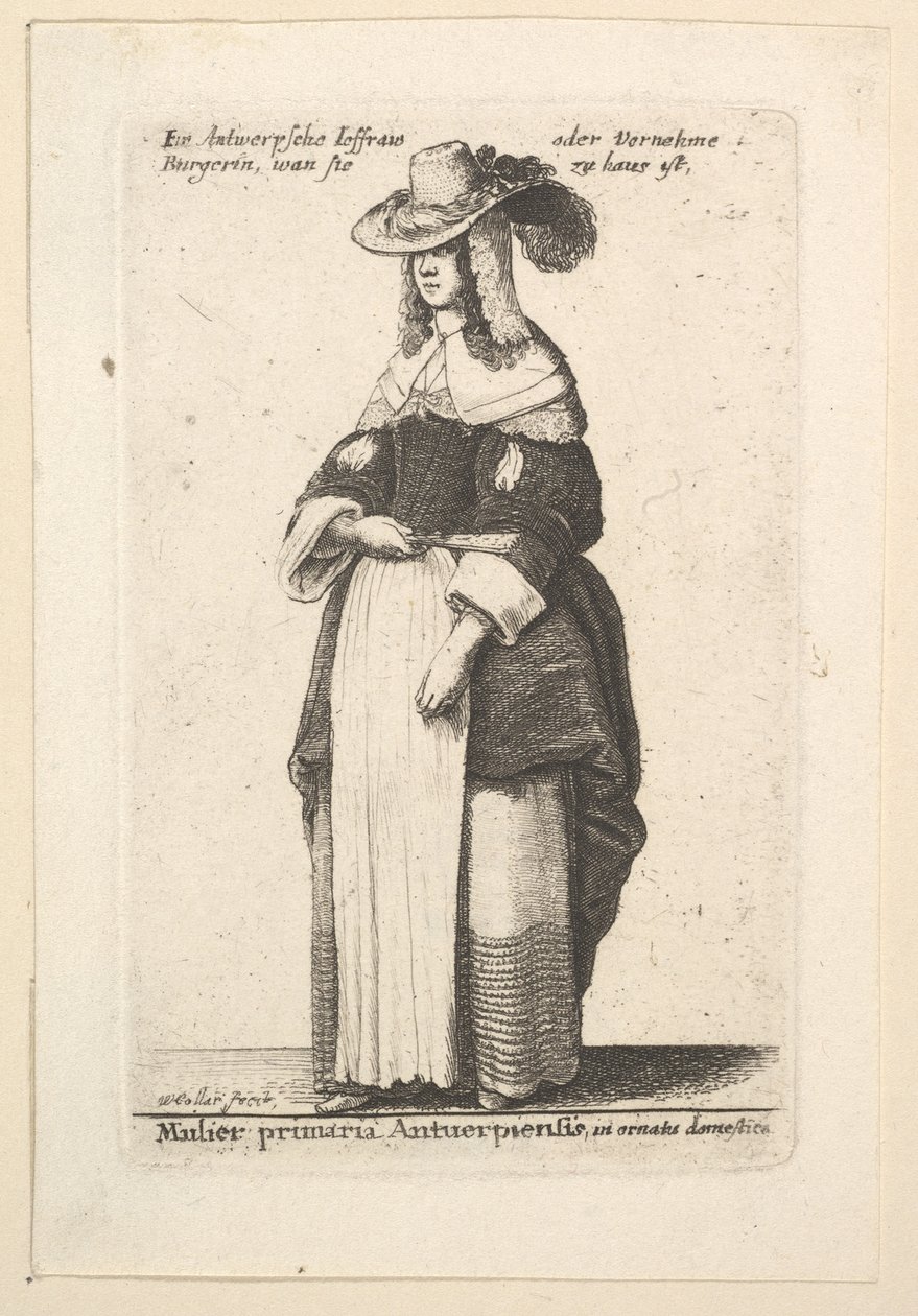 Přední Antverpská žena, domestikovaná antverpská gentlemanka v domácích šatech..., 1625-77. od Wenceslaus Hollar