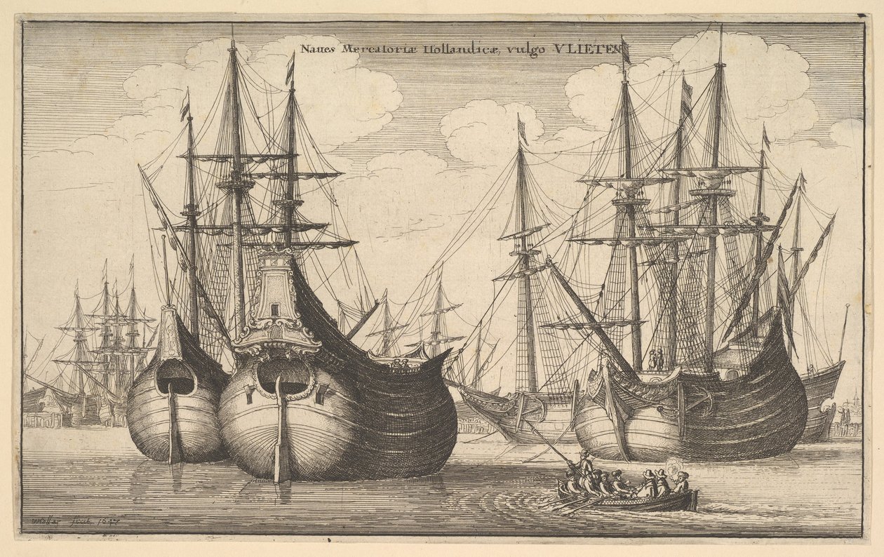 Holandské nákladní lodě nebo flétny, 1647 od Wenceslaus Hollar