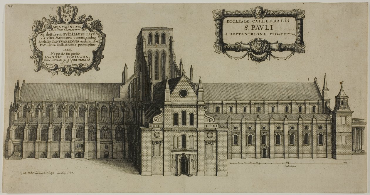 Stará katedrála svatého Pavla od severu od Wenceslaus Hollar