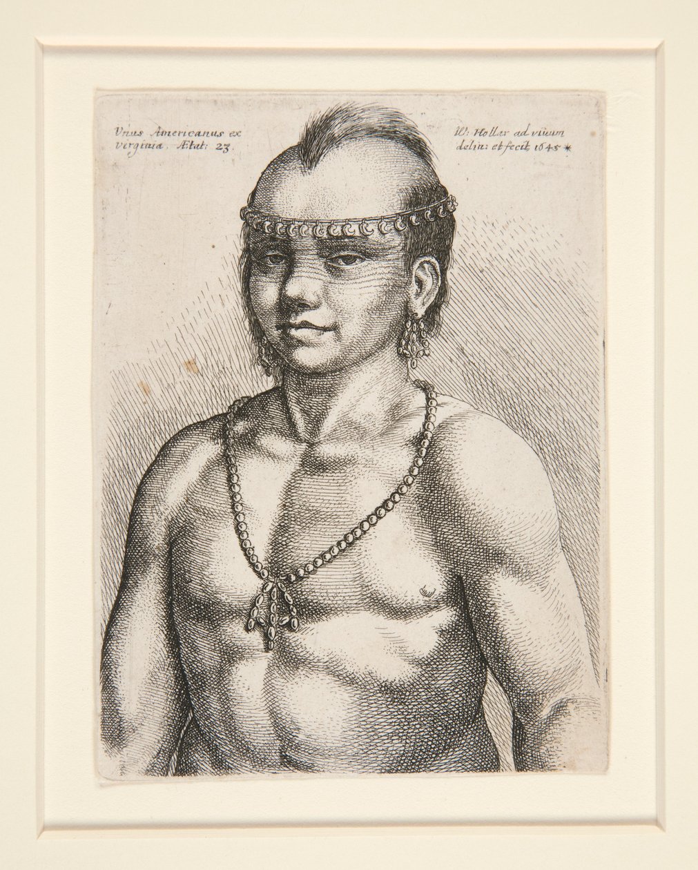 Portrét amerického domorodce, pravděpodobně válečníka jménem Jaques, z muzea Delaware Nation od Wenceslaus Hollar