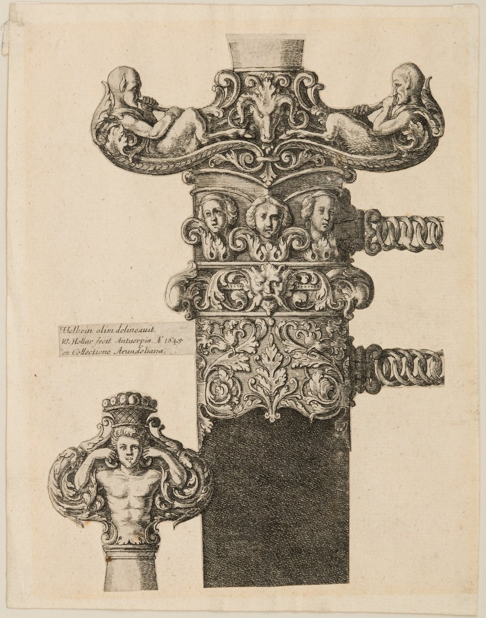 Tisk návrhů na hlavici, brky a medailonek, 1645. od Wenceslaus Hollar