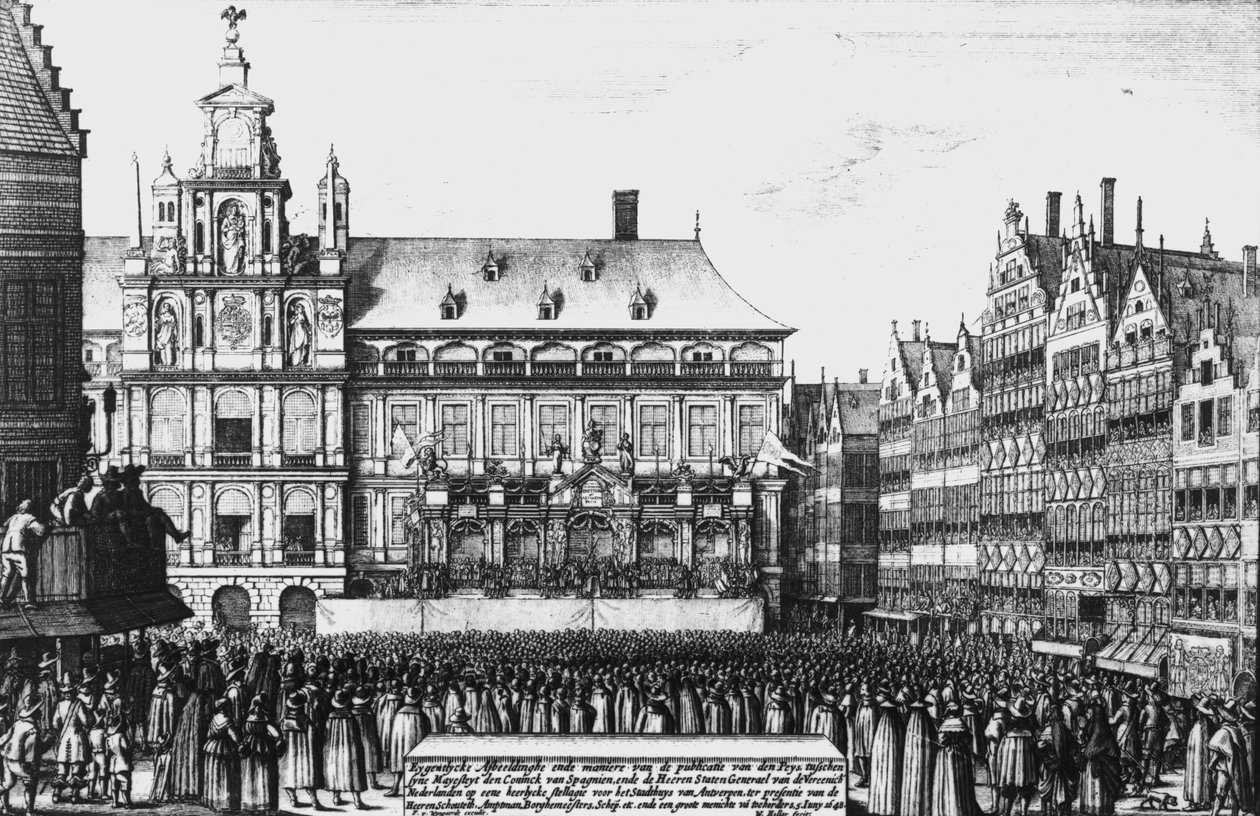 Proklamace Vestfálského míru z roku 1648, vyryl F. Wyngaerde od Wenceslaus Hollar