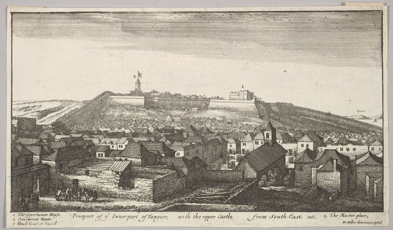 Vyhlídka na vnitřní část Tangeru s horním hradem, od jihovýchodu, 1669-73. od Wenceslaus Hollar