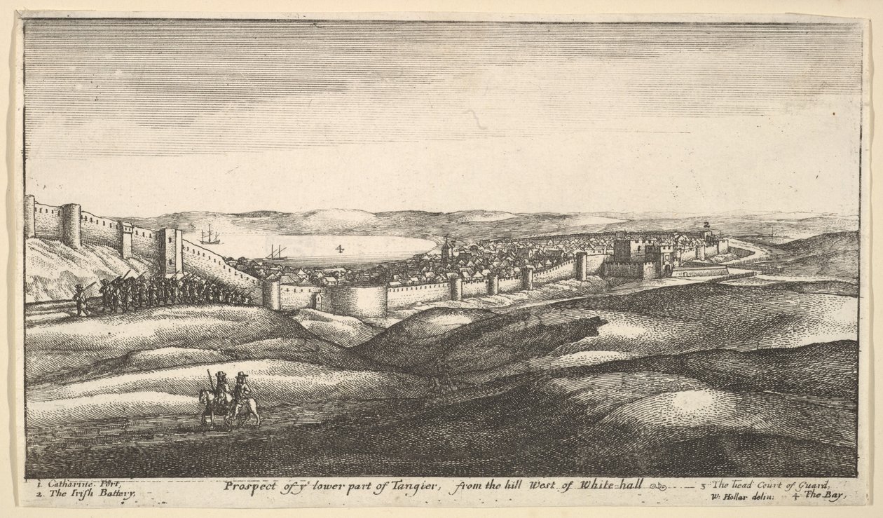 Vyhlídka na spodní část Tangeru, z kopce západně od White-hallu, 1669-73. od Wenceslaus Hollar