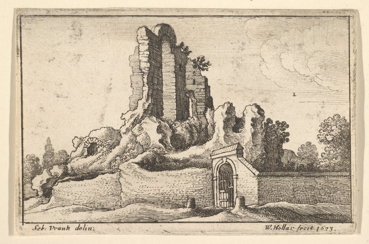 Ruiny a zamřížovaná brána na kopci Esquiline v Římě, 1673. od Wenceslaus Hollar