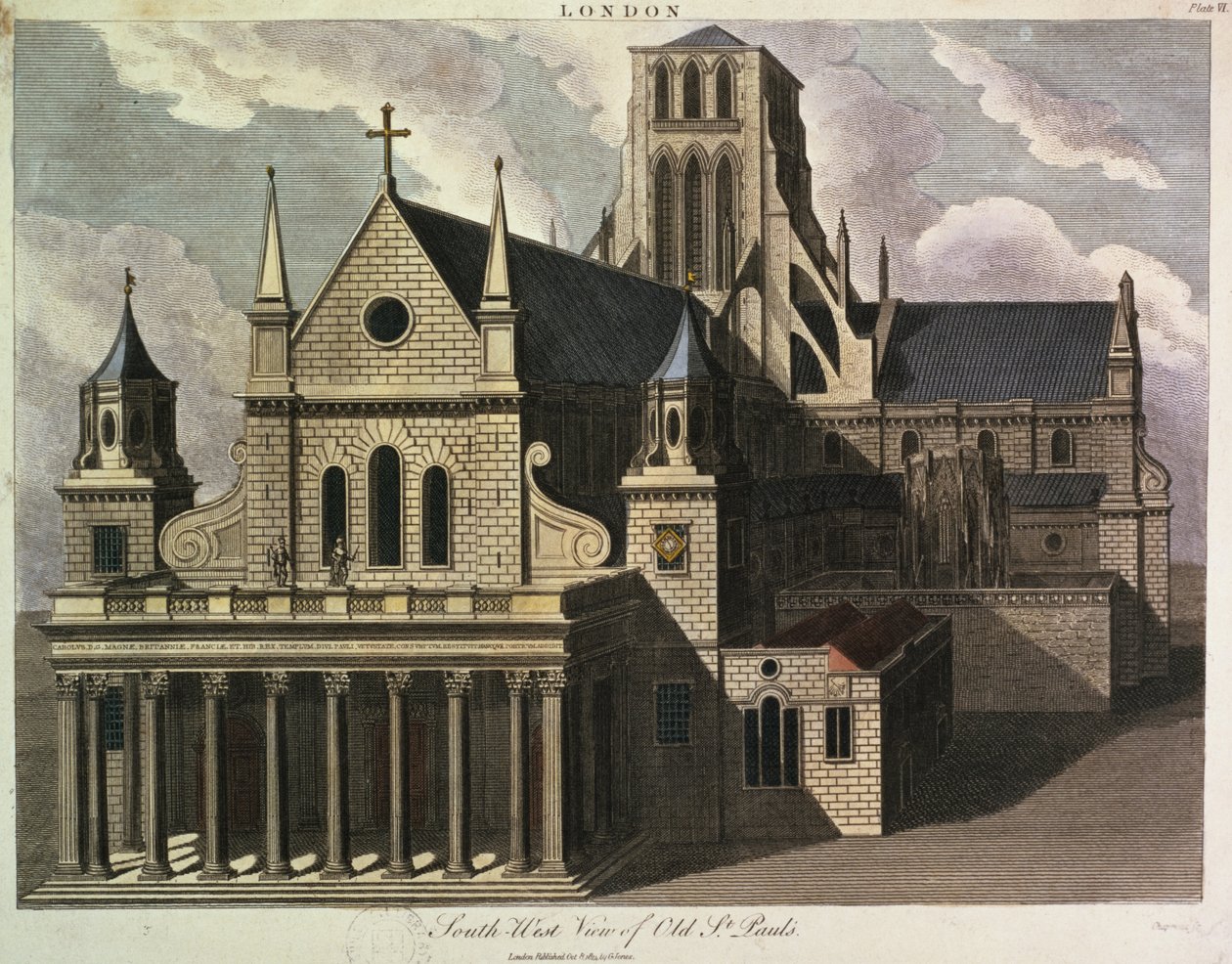 Jižní strana staré katedrály svatého Pavla od Wenceslaus Hollar