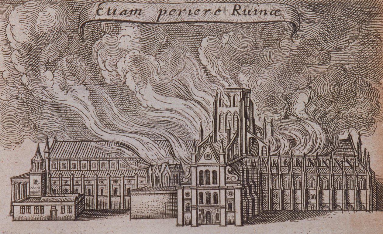 Katedrála svatého Pavla stará, Londýn, v plamenech, 1666 od Wenceslaus Hollar