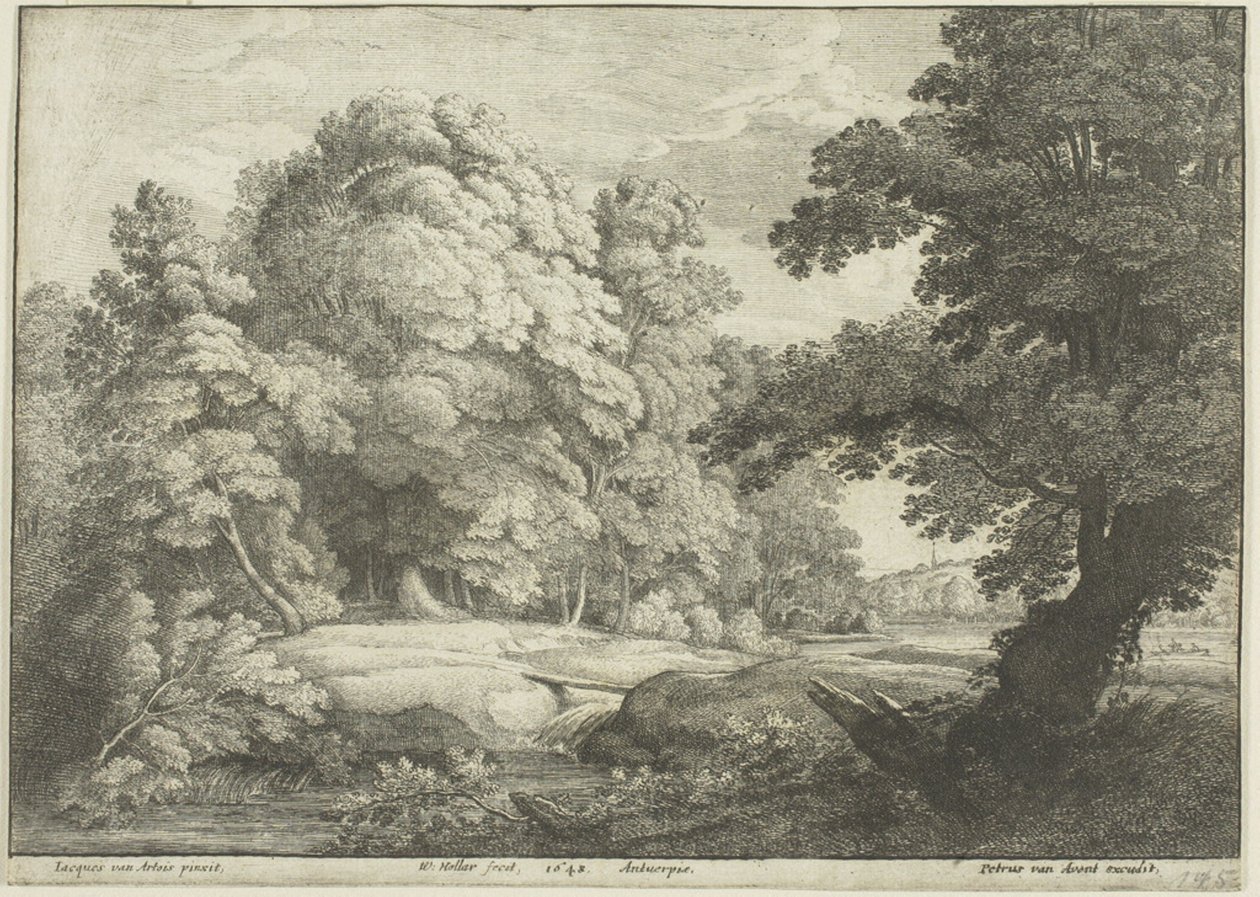 Most přes vodopád od Wenceslaus Hollar